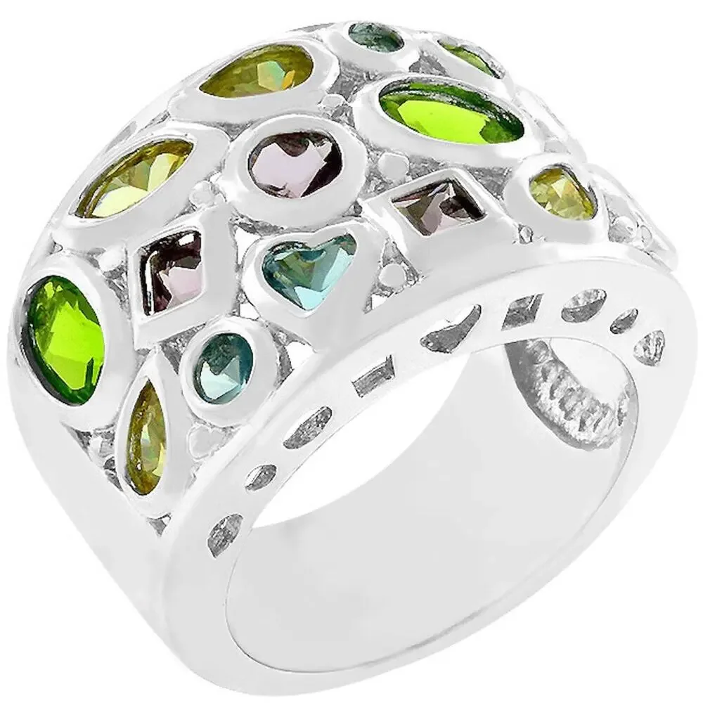 Cubic Zirconia CZ White Gold Rhodium Plated Silver Multi Gem Ring, Pendant Set - Picture 3 of 10